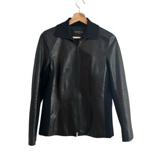 Lafayette 148 Womens Black Leather Jacket Size 4 Minimalist Quiet Luxury Capsule